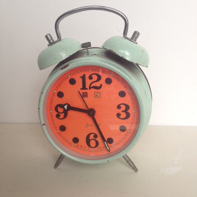 CLOCK, Alarm - Blue w Orange Face